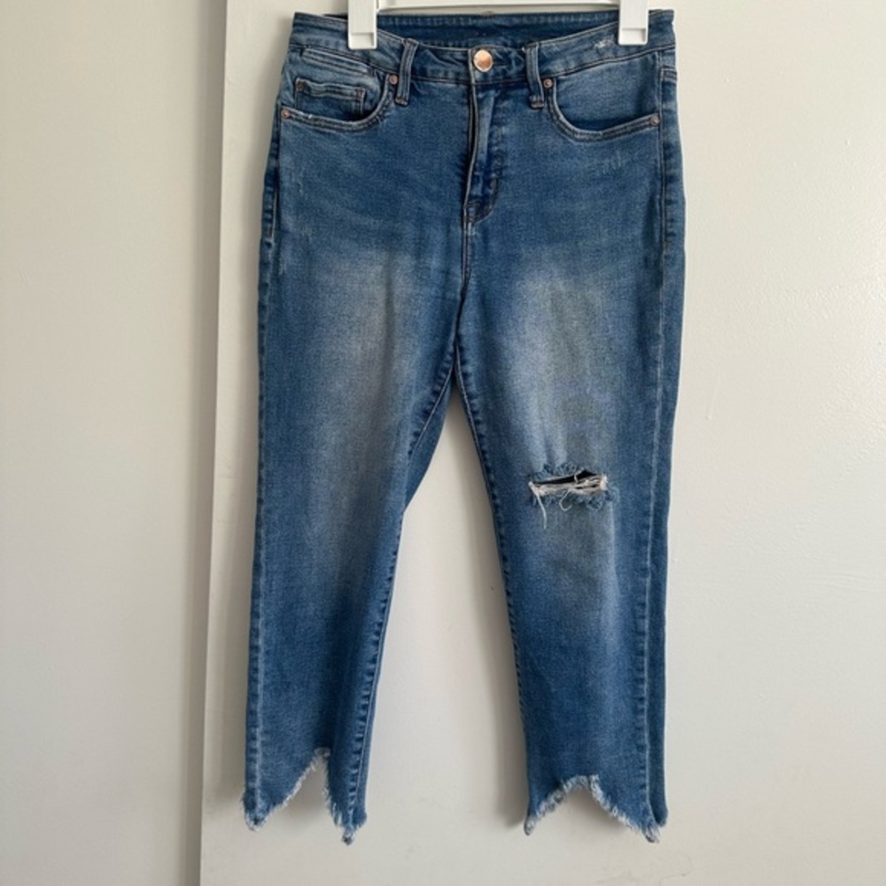 Seven7 Ankle-Length Distressed Jeans in Blue